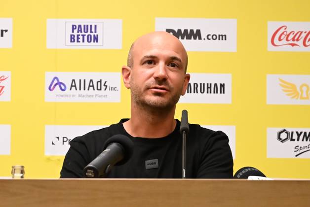 STVV s head coach Frederic De Meyer pictured during a press conference, PK, Pressekonferenz of Belgian first division soccer team Sint-Truiden VV, on Friday 26 June 2026 in Sint-Truiden, in preparation of the upcoming 2026-2027 Belgian first division soccer season. JILLxDELSAUX x179367287x