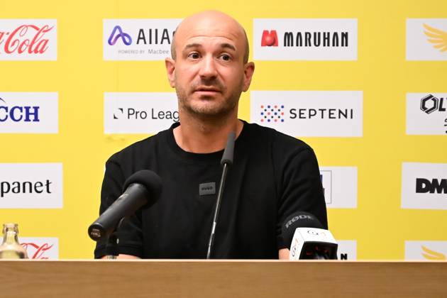 STVV s head coach Frederic De Meyer pictured during a press conference, PK, Pressekonferenz of Belgian first division soccer team Sint-Truiden VV, on Friday 26 June 2026 in Sint-Truiden, in preparation of the upcoming 2026-2027 Belgian first division soccer season. JILLxDELSAUX x179367351x