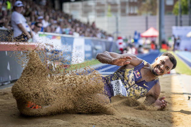 RATINGEN, GERMANY - JUNE 27, 2026 : Leo Neugebauer (GER Germany) competing in the long jump of the decarthlon during the Multisport Event at Stadion Ratingen on June 27, 2026 in Ratingen, Germany. Nordrhein-Westfalen Germany Copyright: xAxelxKohringx