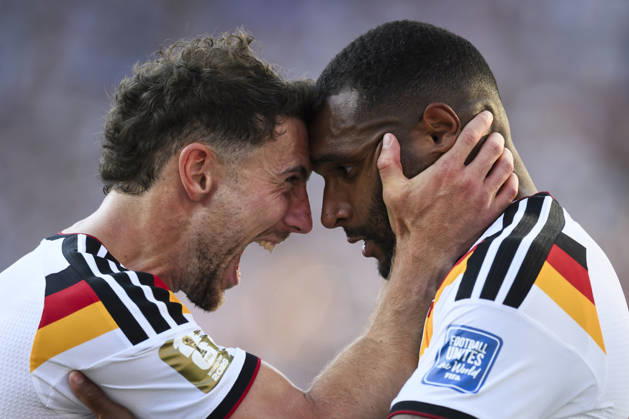 Germany v Paraguay - FIFA World Cup, WM, Weltmeisterschaft, Fussball 2026 Jonathan Tah of Germany celebrates with Leon Goretzka of Germany after scoring a goal later disallowed by VAR during the FIFA World Cup 2026 round of 32 football match between Germany and Paraguay. Foxborough United States Copyright: xNicolòxCampox