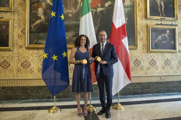 Conferimento dell™Ambrogino d™oro alla campionessa di sci Federica Brignone Nella foto da sinistra verso destra Federica Brignone, Beppe Sala Sindaco di Milano Milano - Italia - Cronaca MercoledÃ¬, 01 Luglio, 2026 (Foto di Marco Ottico Lapresse) Awarding of the Ambrogino d™oro to the ski champion of Milanese origin Federica Brignone Milan - Italy - News Wednesday, 01 July, 2026  Copyright: xMarcoxOttico LaPressex