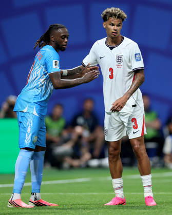 England v Congo DR: Round Of 32 - FIFA World Cup, WM, Weltmeisterschaft, Fussball 2026 Nico O Reilly of England and Aaron Wan-Bissaka of Congo DR in action during the FIFA World Cup 2026 Round Of 32 match between England and Congo DR at Atlanta Stadium on July 1, 2026 in Atlanta, United States. Atlanta Atlanta Stadium GA United States Copyright: xAllstarxPicturexLibraryxLtdx