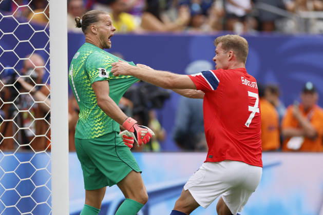 Brazil v Norway: Round of 16 - FIFA World Cup, WM, Weltmeisterschaft, Fussball 2026 Orjan Nyland, goalkeeper of Norway and Alexander Sorloth of Norway celebrate penalty save during the FIFA World Cup 2026 Round Of 16 match between Brazil and Norway at New York New Jersey Stadium on July 5, 2026 in East Rutherford, New Jersey. East Rutherford New York New Jersey Stadium NJ United States Copyright: xAllstarxPicturexLibraryxLtdx