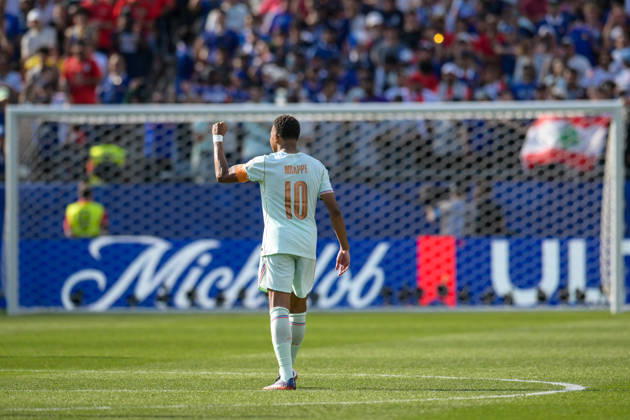 Fußball, WM 2026, 20260709, Frankreich - Marokko. Im Bild Tor 1:0 Torjubel, Torschütze, Kylian MBAPPE (Frankreich, 10). Foxborough Boston-Stadion Massachusetts Vereinigte Staaten von Amerika Copyright: Passion2Press MarkusxFischerx