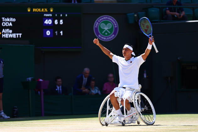 Tokito Oda celebrates victory in the Gentlemen s Wheelchair Singles Final Wimbledon Tennis Championships, Day 14, The All England Lawn Tennis and Croquet Club, London, UK - 12 Jul 2026London The All England Lawn Tennis and United Kingdom  Copyright: xJamesxMarsh Shutterstockx 16981035i