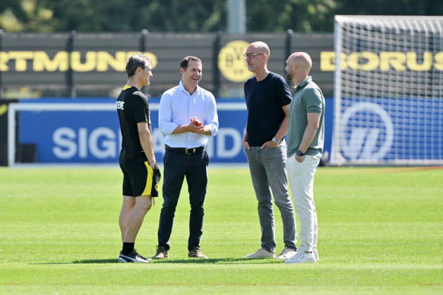 Trainer Niko Kovac (Borussia Dortmund), Lars Ricken (Geschäftsführer Borussia Dortmund), Carsten Cramer (Geschäftsführer Borussia Dortmund), Ole Book (Sportdirektor Borussia Dortmund), v.li. 14.07.2026, Fussball 1. Bundesliga, Saison 2026 2027, Training Borussia Dortmund Dortmund Trainingsgelände Nordrhein Westfalen Deutschland