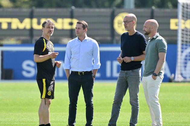 Trainer Niko Kovac (Borussia Dortmund), Lars Ricken (Geschäftsführer Borussia Dortmund), Carsten Cramer (Geschäftsführer Borussia Dortmund), Ole Book (Sportdirektor Borussia Dortmund), v.li. 14.07.2026, Fussball 1. Bundesliga, Saison 2026 2027, Training Borussia Dortmund Dortmund Trainingsgelände Nordrhein Westfalen Deutschland