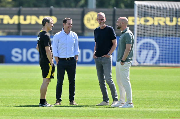 Trainer Niko Kovac (Borussia Dortmund), Lars Ricken (Geschäftsführer Borussia Dortmund), Carsten Cramer (Geschäftsführer Borussia Dortmund), Ole Book (Sportdirektor Borussia Dortmund), v.li. 14.07.2026, Fussball 1. Bundesliga, Saison 2026 2027, Training Borussia Dortmund Dortmund Trainingsgelände Nordrhein Westfalen Deutschland