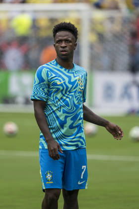 Brazil v Norway: Round of 16 - FIFA World Cup, WM, Weltmeisterschaft, Fussball 2026 New Jersey, United States - 5 July: Vinicius Junior of Brazil looks on prior to the during the FIFA World Cup 2026 Round Of 16 match between Brazil and Norway at New York New Jersey Stadium on July 5, 2026 in East Rutherford, United States East Rutherford New York New Jersey Stadium New Jersey United States Copyright: xLatinxSportxImagesx