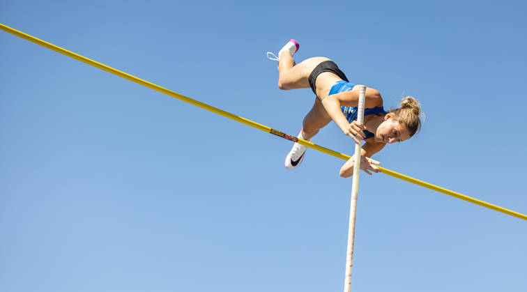 Deutsche Leichtathletik-Meisterschaften Stabhochsprung Frauen; Hannover, 24.07.2026 Tamineh Steinmeyer (LAZ Zweibrücken) im Stabhochsprung der Frauen; Deutsche Leichtathletik-Meisterschaften Stabhochsprung Frauen am 24.07.2026 auf dem Opernplatz in Hannover (Niedersachsen). Copyright: xBEAUTIFULxSPORTS R.xSchmittx