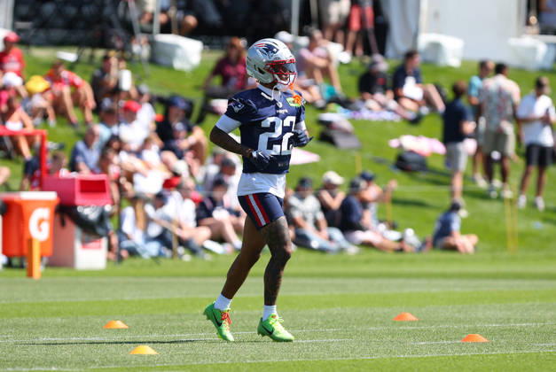 July 26, 2026; Foxborough, MA, USA; New England Patriots cornerback Charles Woods (22) participates in drills during Patriots training camp at Gillette Stadium. CSM NFL, American Football Herren, USA 2026: Patriots Training Camp JUL 26 - ZUMAc04_ 20260726_zma_c04_181 Copyright: xAnthonyxNesmithx