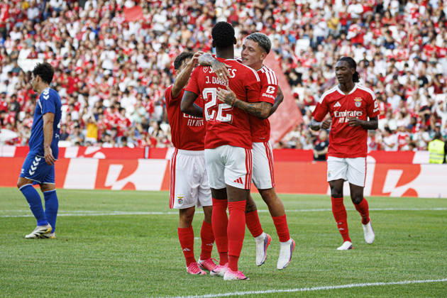 Jhon Duran and Gianluca Prestianni seen celebrating after goal during International Friendly, Länderspiel, Nationalmannschaft game between teams of SL Benfica and CF Belenenses (Ana Catarina Santana Ball Raw Images) Lisbon Estadio da Luz Portugal Copyright: xAnaxCatarinaxSantanax ana_santana_benfica_belenenses_26_27-87