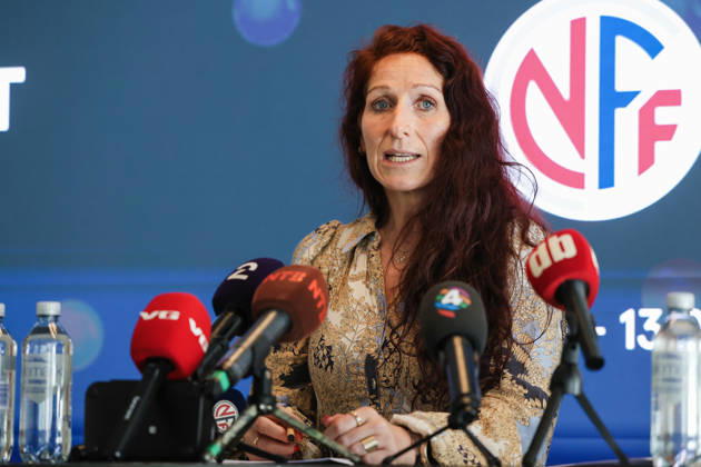 The Norwegian Football Association holds a press conference after the UEFA meeting in Oslo on July 31, 2026. Lise Klaveness, president of the Norwegian Football Association (NFF), attends a press conference at Ullevaal Stadium regarding FIFA’s private equity plan. Photo by Amanda Pedersen Giske, NTB, Oslo, Norway. EDITORIAL USE ONLY. RESTRICTED USE FOR BETTING COMPANIES.  Copyright: xAmandaxPedersenxGiskexx xNTBx