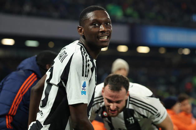Juventus Randal Kolo Muani celebrates after scoring goal 0-1 during the Serie A soccer match between Napoli and Juventus at the Diego Armando Maradona Stadium in Naples, southern italy - Sunday , January 25 , 2025. - Soccer .  Copyright: xAlessandroxGarofalo LaPressex