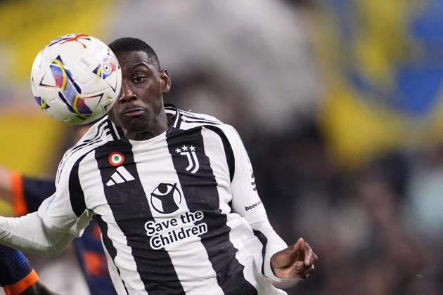 Juventus’ Kolo Muani Randal during the Serie A soccer match between Juventus Fc and Lecce at the Juventus Stadium in Turin, north west Italy - April 12, 2025. - Soccer  Copyright: xFabioxFerrari LaPressex