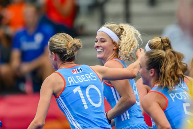 AMSTELVEEN, 15-08-2026, Wagener Stadion, FIH Hockey World Cup 2026 Women, 2026. Yibbi Jansen scores and celebrates during the game Netherlands - Chile (women). Netherlands - Chile (women)  x205736232x Copyright: