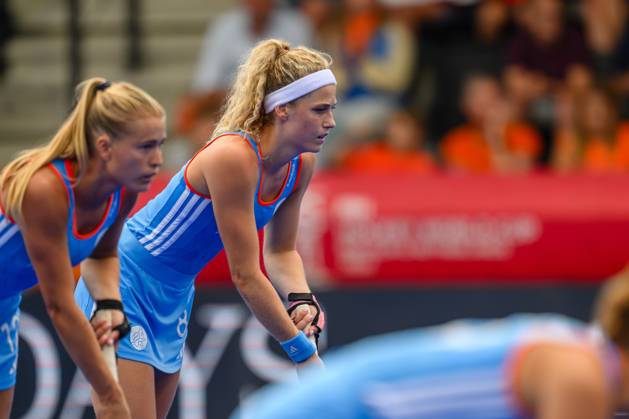 AMSTELVEEN, 15-08-2026, Wagener Stadion, FIH Hockey World Cup 2026 Women, 2026. Yibbi Jansen preparing for a penalty corner during the game Netherlands - Chile (women). Netherlands - Chile (women) x205738052x Copyright: