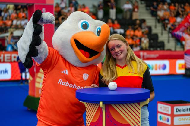 AMSTELVEEN, 15-08-2026, Wagener Stadion, FIH Hockey World Cup 2026 Women, 2026. Mascot Stockey during the openings ceremony before the game Netherlands - Chile (women). Netherlands - Chile (women) x205740003x Copyright: