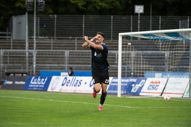 15.08.2026, GER, Fussball, Regionalliga Nord, 4.Spieltag, Saison 2026 2027, Oldenburg, Marschwegstadion, VfB Oldenburg vs FC Eintracht Norderstedt Tor 2 zu 1 durch Mats FACKLAM( VfB Oldenburg 29 ) Oldenburg Marschwegstadion Niedersachsen Deutschland Copyright: xnordphotoxGmbHx xRojahnx