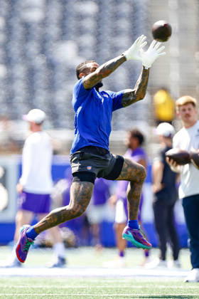 NFL, American Football Herren, USA 2026: Vikings Vs Giants AUG 15 August 15, 2026: Before the game, New York Giants wide receiver Odell Beckham Jr. (3) warms up in a NFL preseason game at MetLife Stadium in East Rutherford, NJ. The Minnesota Vikings defeated the New York Giants 13-10. Shaquan Woody Cal Media(Credit Image: Â Shaquan Woody Cal Sport Media) East Rutherford Nj USA EDITORIAL USE ONLY Copyright: xx ZUMA-20260815_faf_c04_164.jpg ShaquanxWoodyx csmphotothree511852