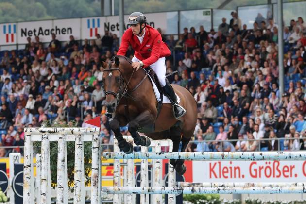 Richard Vogel (GER, Deutschland) mit Pferd United Touch S, aktueller Europameister und Sieger des Rolex Grand Prix von Aachen 2026 (CHIO Aachen) mit 1 Fehler im Zeitspringen , Springen, FEI Jumping World Championship, WM, Weltmeisterschaft , Turkish Airlines-Prize, Einzel und Teamwertung, Jumping , AACHEN - FEI World Championships 2026, Weltfest des Pferdesports, Reitsport Weltmeisterschaft 2026, Aachen 2026, Welcome Home 2026, Aachener Soers, 11. bis 23. August 2026, Reitsport, 19.08.2026, Aachen Aachener Soers Deutschland