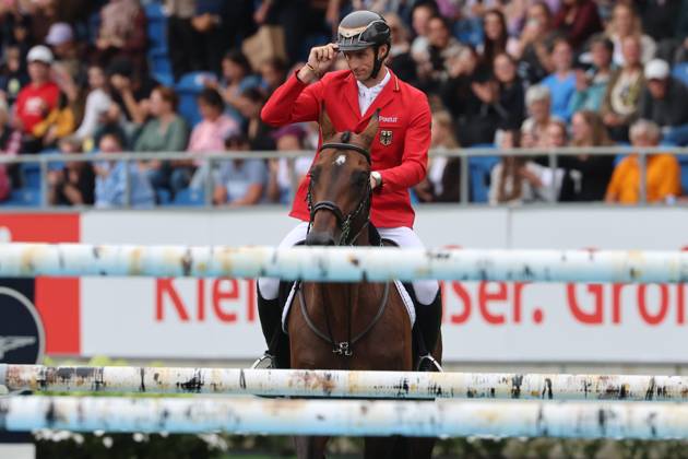 Richard Vogel (GER, Deutschland) mit Pferd Unites Touch S, aktueller Europameister und Sieger des Rolex Grand Prix von Aachen 2026 (CHIO Aachen) mit 1 Fehler im Zeitspringen , Springen, FEI Jumping World Championship, WM, Weltmeisterschaft , Turkish Airlines-Prize, Einzel und Teamwertung, Jumping , AACHEN - FEI World Championships 2026, Weltfest des Pferdesports, Reitsport Weltmeisterschaft 2026, Aachen 2026, Welcome Home 2026, Aachener Soers, 11. bis 23. August 2026, Reitsport, 19.08.2026, Aachen Aachener Soers Deutschland