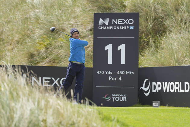 BALMEDIE, SCOTLAND - AUG 20: Lukas Nemecz (AUT) plays from the eleventh tee during Round 1 at the 2026 Nexo Championship at the Trump International Golf Links, Balmedie on August 20, 2026 in Aberdeenshire, Scotland The 2026 Nexo Championship