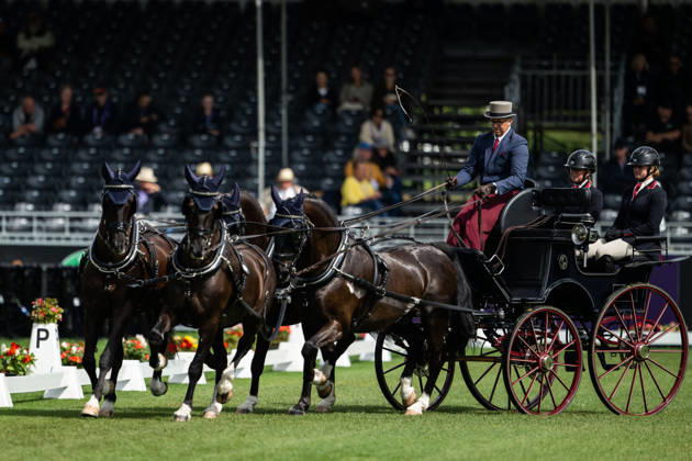 260821 Fredrik Persson of Sweden with horses Fasco, Hertog Jan, Judson and Kermit compete in the Four-in-Hand Dressage during day 11 of the 2026 FEI World Championships on August 21, 2026 in Aachen. Photo: Emma Wallskog BILDBYRAN kod EW EW0695 ridsport equestrian rid-vm 2026 2026 fei world championships bbeng ridsport-vm fyrspann drivning körning dressyr dressage four in hand Copyright: EMMAxWALLSKOG BB260821EW009