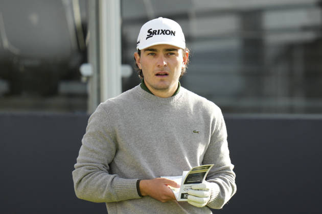 BALMEDIE, SCOTLAND - AUG 21: Maximilian Steinlechner (AUT) waits on the first tee during Round 2 at the 2026 Nexo Championship at the Trump International Golf Links, Balmedie on August 21, 2026 in Aberdeenshire, Scotland The 2026 Nexo Championship