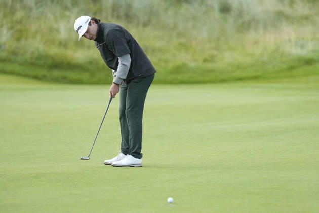 BALMEDIE, SCOTLAND - AUG 21: Maximilian Steinlechner (AUT) putts on the first green during Round 2 at the 2026 Nexo Championship at the Trump International Golf Links, Balmedie on August 21, 2026 in Aberdeenshire, Scotland The 2026 Nexo Championship