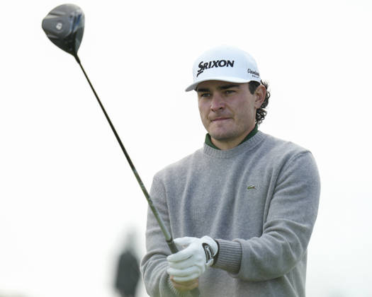 BALMEDIE, SCOTLAND - AUG 21: Maximilian Steinlechner (AUT) lines up his tee shot on the 8th hole during Round 2 at the 2026 Nexo Championship at the Trump International Golf Links, Balmedie on August 21, 2026 in Aberdeenshire, Scotland The 2026 Nexo Championship