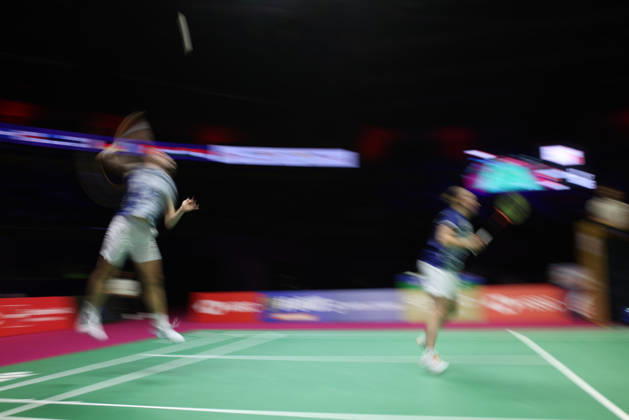 Thom Gicquel of France and Delphine Delrue of France in action during the BWF World Championships 2026 at Indira Gandhi Indoor Stadium, in New Delhi on August 22, 2026. New Delhi India Copyright: xAnshumanxAkashx