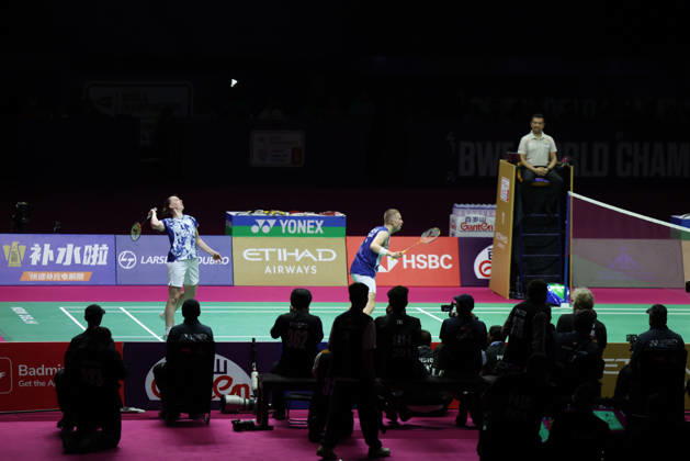 Thom Gicquel of France and Delphine Delrue of France in action during the BWF World Championships 2026 at Indira Gandhi Indoor Stadium, in New Delhi on August 22, 2026. New Delhi India Copyright: xAnshumanxAkashx