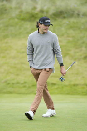 BALMEDIE, SCOTLAND - AUG 22: Maximilian Steinlechner (AUT) lines up a putt on the second green during Round 3 at the 2026 Nexo Championship at the Trump International Golf Links, Balmedie on August 22, 2026 in Aberdeenshire, Scotland The 2026 Nexo Championship