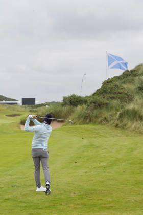 BALMEDIE, SCOTLAND - AUG 22: Lukas Nemecz (AUT) plays from the rough on the ninth hole during Round 3 at the 2026 Nexo Championship at the Trump International Golf Links, Balmedie on August 22, 2026 in Aberdeenshire, Scotland The 2026 Nexo Championship