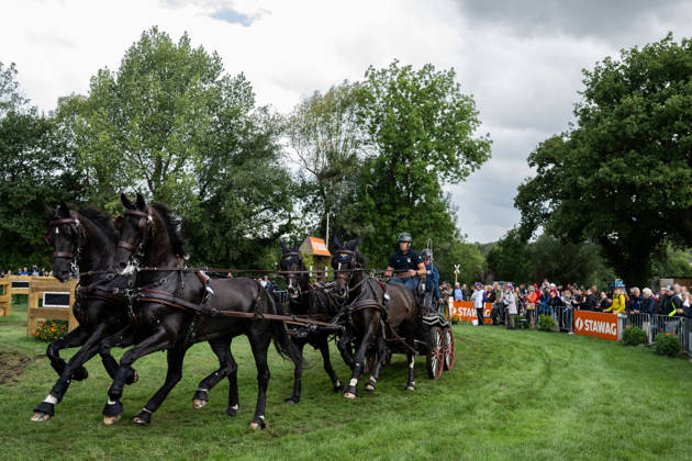 260822 Fredrik Persson of Sweden with horses Fasco, Kaptain, Judson and Kermit compete in the Four-in-Hand Marathon during day 12 of the 2026 FEI World Championships on August 22, 2026 in Aachen. Photo: Emma Wallskog BILDBYRAN kod EW EW0697 ridsport equestrian rid-vm 2026 2026 fei world championships bbeng ridsport-vm fyrspann drivning körning Copyright: EMMAxWALLSKOG BB260822EW021