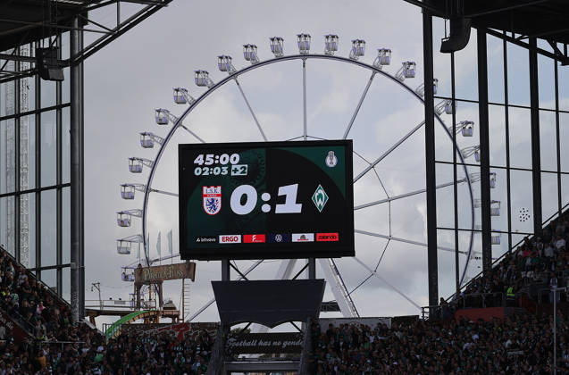 Halbzeit Fussball, Saison 2026 2027, Maenner, Herren, DFB Pokal, 1. Hauptrunde, Millerntor Stadion, Lueneburger SK gegen Werder Bremen DFL REGULATIONS PROHIBIT ANY USE OF PHOTOGRAPHS AS IMAGE SEQUENCES AND OR QUASI-VIDEO.