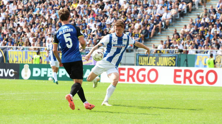22.08.2026, xrekx, Fussball DFB Pokal 1.Runde, 1.FC Saarbruecken - Hertha BSC Berlin v.l. Sebastian Grönning (Hertha BSC) (DFL DFB REGULATIONS PROHIBIT ANY USE OF PHOTOGRAPHS as IMAGE SEQUENCES and or QUASI-VIDEO) Saarbruecken