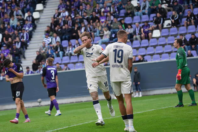 22.08.2026, eins Erzgebirgsstadion, Aue, GER, DFB Pokal, Erzgebirge Aue vs TSG Hoffenheim , Wouter Burger (Hoffenheim) freut sich ueber das Tor zum 0:1. (Photo by Hasan Bratic DeFodi Images) -