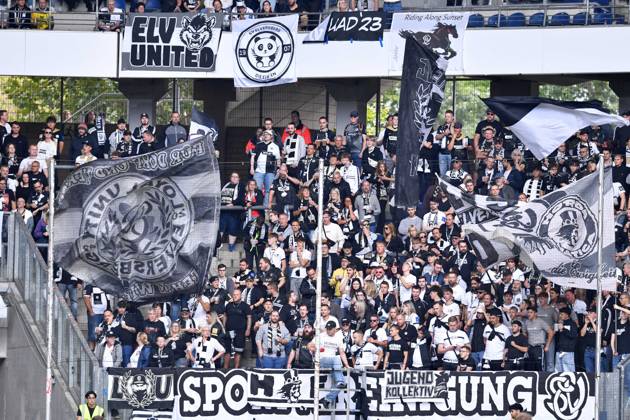 Fußball DFB-Pokal 1. Runde MSV Duisburg - SV Elversberg am 22.08.2026 in der Schauinsland-Reisen-Arena in Duisburg Fanblock fans SV Elversberg DFB regulations prohibit any use of photographs as image sequences and or quasi-video.