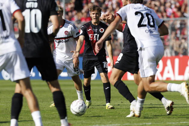 KOELN, GERMANY - AUGUST 22, 2026: Niklas Jahn (Viktoria Koeln, 16) during the DFB-Cup match between Viktoria Koeln vs. 1. FC Nuernberg at the Sportpark Hoehenberg on August 22, 2026 in Koeln, Germany. DFL REGULATIONS PROHIBIT ANY USE OF PHOTOGRAPHS AS IMAGE SEQUENCES AND OR QUASI-VIDEO. Nordrhein-Westfalen Germany Copyright: xAxelxKohringx