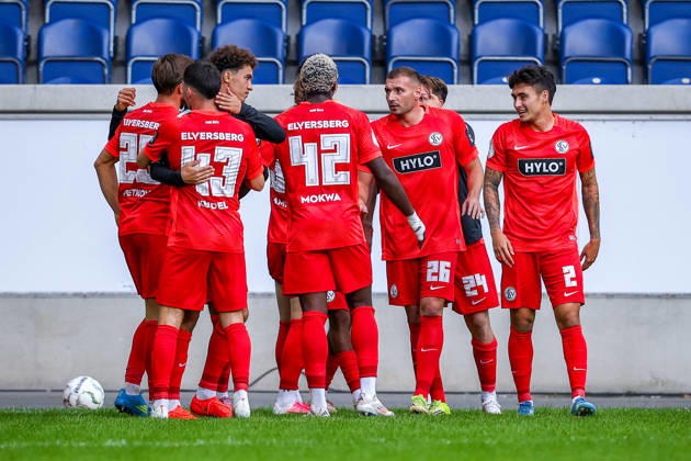 2026.08.22, xkwix, Fußball, DFB-Pokal, MSV Duisburg - SV Elversberg, Schauinsland-Reisen-Arena, 1.Runde, Saison 2026 2027: Torjubel von Francis Onyeka (SV Elversberg 40) beim Tor zum 1:2 DFB regulations prohibit any use of photographs as image sequences and or quasi-video. Photo: xKamilxWilkowskixPressefotoKochx Nordrhein-Westfalen Deutschland