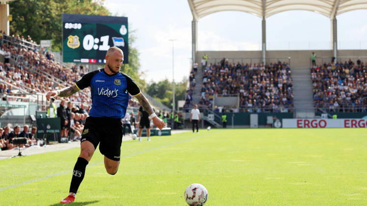 22.08.2026, xrekx, Fussball DFB Pokal 1.Runde, 1.FC Saarbruecken - Hertha BSC Berlin v.l. Philip Fahrner (1.FC Saarbruecken) (DFL DFB REGULATIONS PROHIBIT ANY USE OF PHOTOGRAPHS as IMAGE SEQUENCES and or QUASI-VIDEO) Saarbruecken