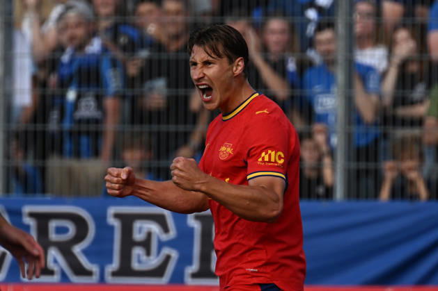 22.08.2026, xjhx, Fussball DFB Pokal 1.Runde, Eintracht Trier - RB Leipzig v.l. Torjubel nach dem Tor zum celebrating the goal celebrate 0:2 durch Willi Orban (RB Leipzig) Trier