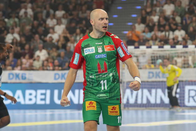 22.08.2026, xgox, Handball, Rexel Supercup 2026, SC Magdeburg - Füchse Berlin, v.l. Daniel Pettersson (Magdeburg, 11) Jubel, Torjubel, jubelt ueber das Tor, celebrate the goal, celebration München