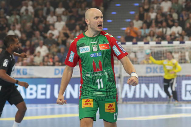 22.08.2026, xgox, Handball, Rexel Supercup 2026, SC Magdeburg - Füchse Berlin, v.l. Daniel Pettersson (Magdeburg, 11) Jubel, Torjubel, jubelt ueber das Tor, celebrate the goal, celebration München