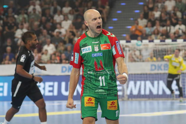 22.08.2026, xgox, Handball, Rexel Supercup 2026, SC Magdeburg - Füchse Berlin, v.l. Daniel Pettersson (Magdeburg, 11) Jubel, Torjubel, jubelt ueber das Tor, celebrate the goal, celebration München