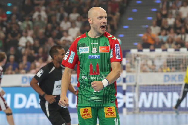 22.08.2026, xgox, Handball, Rexel Supercup 2026, SC Magdeburg - Füchse Berlin, v.l. Daniel Pettersson (Magdeburg, 11) Jubel, Torjubel, jubelt ueber das Tor, celebrate the goal, celebration München