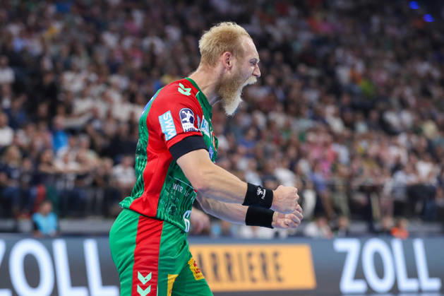 22.08.2026, xgox, Handball - Rexel Super-Cup, SC Magdeburg - Füchse Berlin emspor, v.l. Matthias Musche (Magdeburg, 6) Jubel, Torjubel, jubelt ueber das Tor, celebrate the goal, celebration München