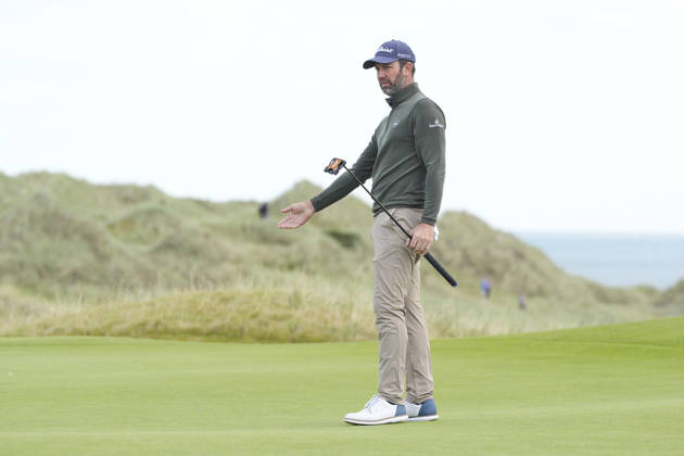 BALMEDIE, SCOTLAND - AUG 22: Scott Jamieson (SCO) reacts after missing a putt on the 12th green during Round 3 at the 2026 Nexo Championship at the Trump International Golf Links, Balmedie on August 22, 2026 in Aberdeenshire, Scotland The 2026 Nexo Championship